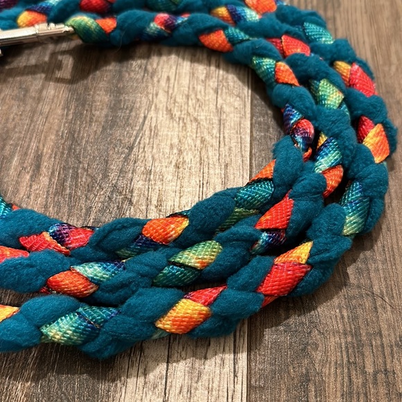 Custom hand-braided dog leashes. Tie dye, rainbow, nylon and teal fleece combo - Picture 2 of 2